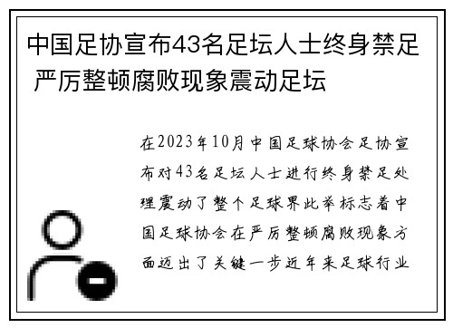 中国足协宣布43名足坛人士终身禁足 严厉整顿腐败现象震动足坛 中国足协宣布43名足坛人士终身禁足 严厉整顿腐败现象震动足坛